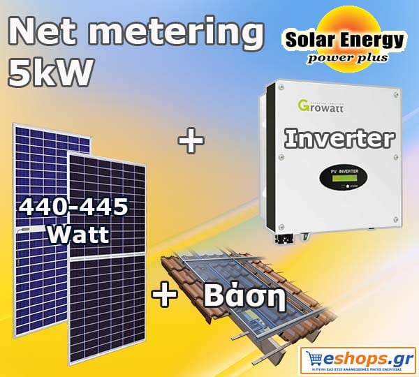 Solar Energy Προσφορά Net metering 5kW  φωτοβολταϊκού πακέτου για ενεργειακό συμψηφισμό  και εξοικονόμηση σε λογαριασμούς της ΔΕΗ έως 1250 ευρώ ανά έτος.